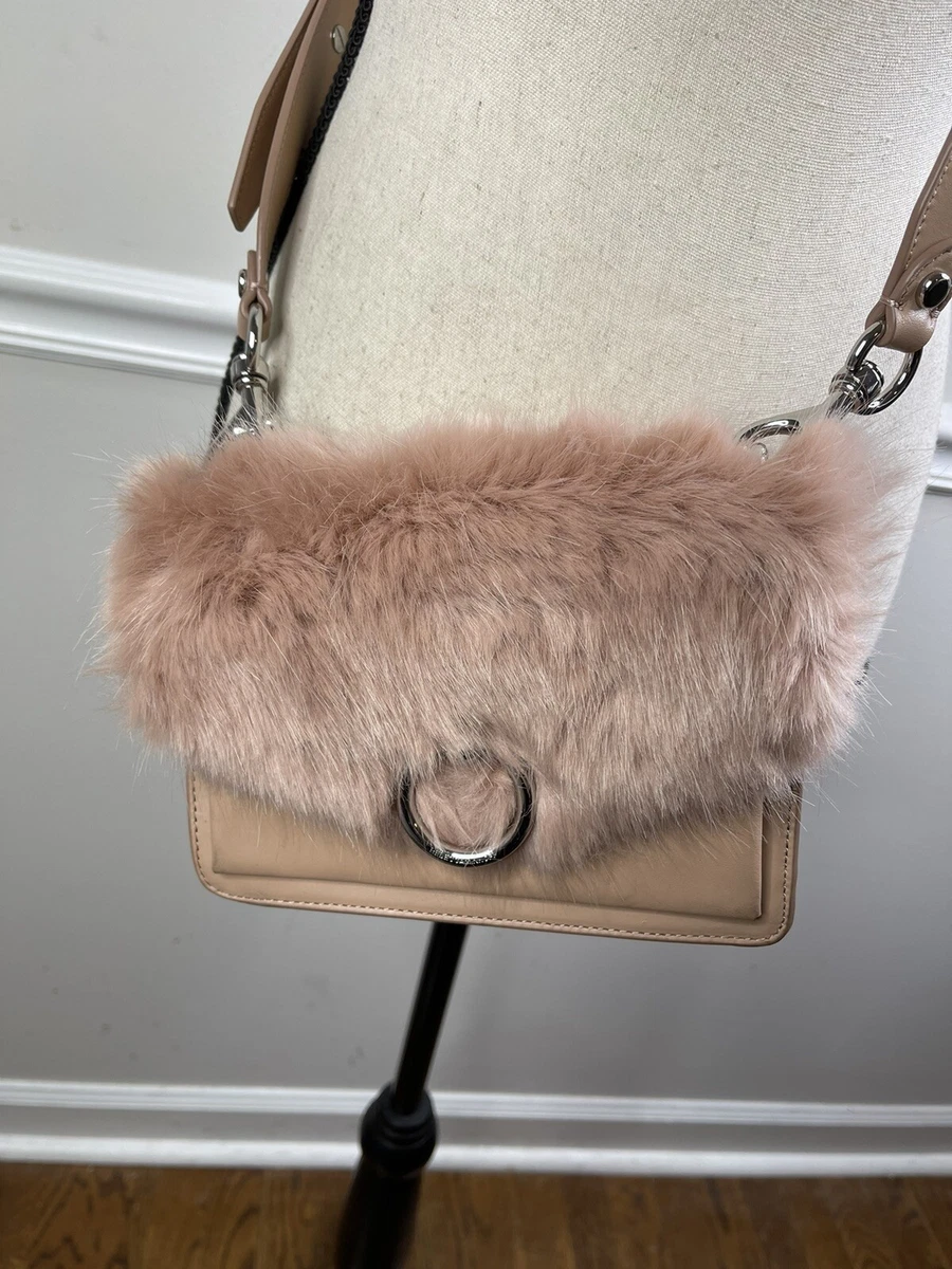 Rebecca Minkoff Faux Fur Jean Cream Pink Leather CrossBody Bag NWT Flaw