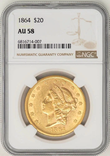 1864 $20 Gold Liberty AU58 NGC 946170-1