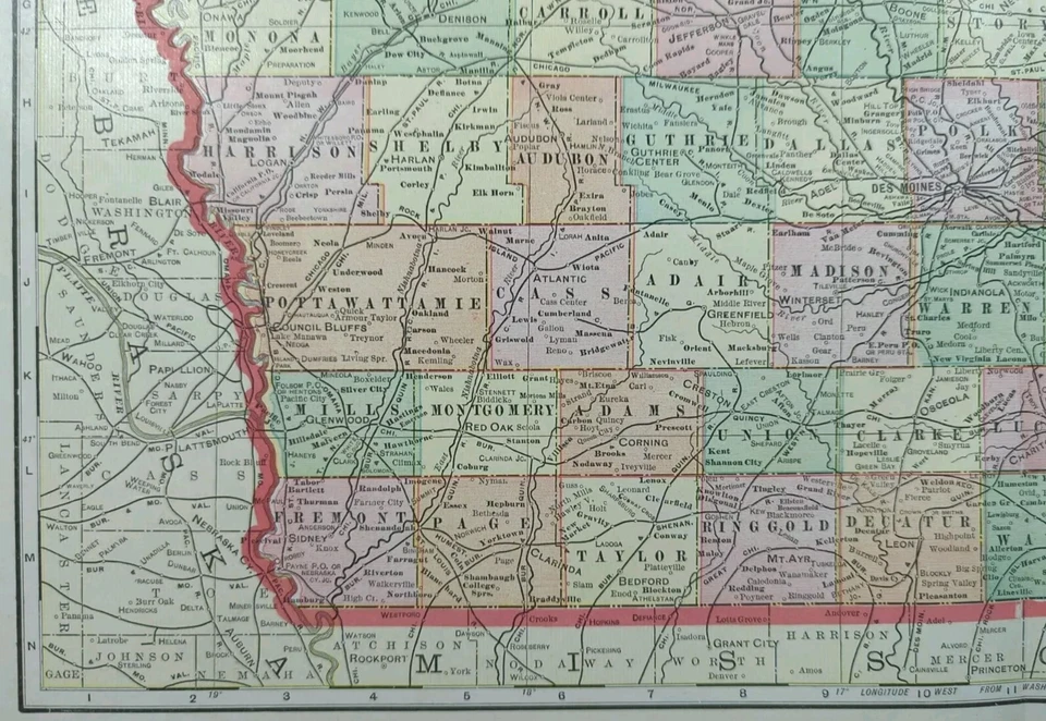 Mapa IOWA 1902 22"x14" Antiguo Original AMES DES MOINES IOWA CITY IA De Colección Foto 4 de 4