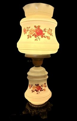 1971 Loevsky L&LWMC Victorian Revival electric brass lamp 25'' Peach pink roses