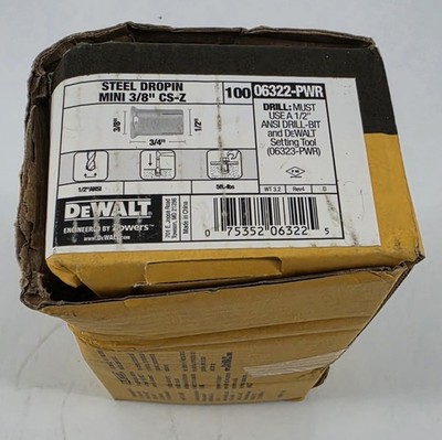 100 Pack DeWalt 3/8''FNPT Steel Mini Dropin Expansion Anchors CS-Z 06322-PWR