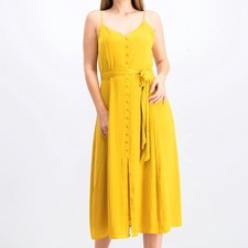 Vince Camuto NWT Rumple Button Front Waist Tie Midi Dress Mustard Gold Sz 8 New