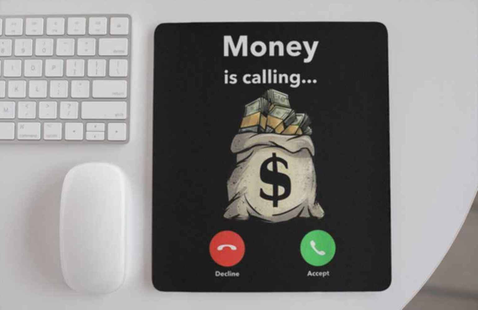 Funny Money Calling Mouse Pad, Gaming Desk Accessory with Phone Call Design