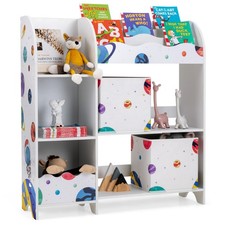 Kids Toy and Book Organizer Children Wooden Storage Cabinet w/ Storage Bins
