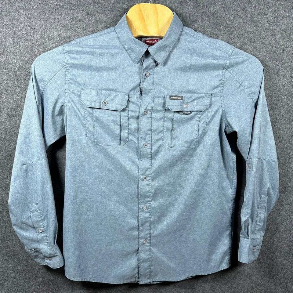 Wrangler Outdoor Series Men's Medium Blue Button Up Shirt Pocket Regular Fit - Image 2 of 4
