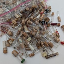 Lot of 100 Watch Parts Vials Mixed Glass Plastic Cork Stopper Caps w/ Parts