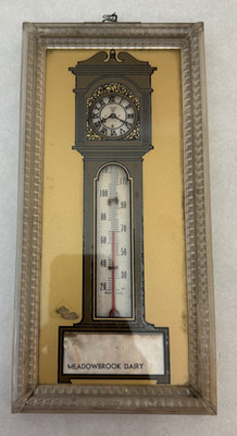 Vintage Reverse Painted Silhouette Thermometer - Grandfather Clock - 10'' Tall