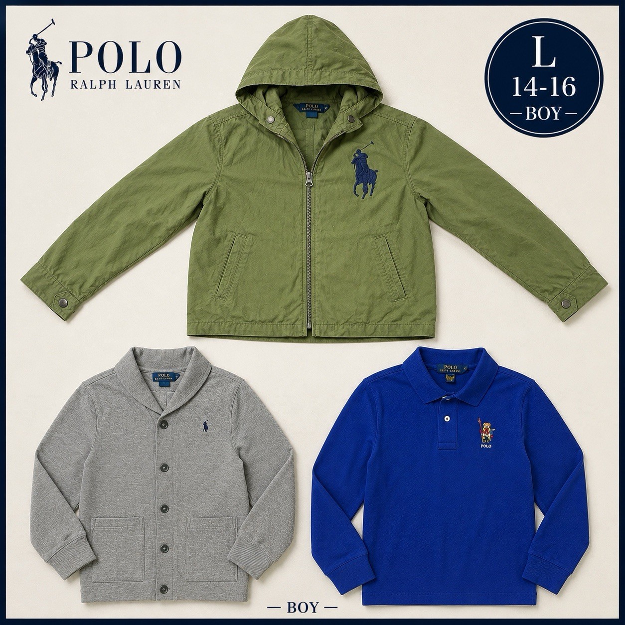 Polo Ralph Lauren Boys L 14-16 Lot Big Pony Hooded Jacket Cardigan Polo