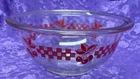 Vintage Pryex Red Cherries Gingham 1 L #322 glass mixing bowl