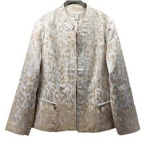 Chicos Women's Jacket Blazer Sz Large Cheetah Ivory Beige Zippered Pockets Lined