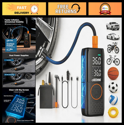 Portable Tire Inflator Air Compressor with Digital Gauge, 150PSI, 20000mAh, LED