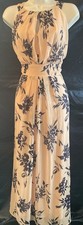Floral Maxi Dress Peach Navy Sleeveless Keyhole