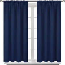 Short Blackout Curtain W42 X L45 2 Panels Rod Pocket Thermal Insulated Navy Blue