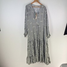 NEW Coconinya dress 2XL womens maxi white striped long sleeve Vneck rayon 127068