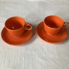 Fiesta Ware Homer Laughlin Original Red Radioactive 2 Coffee Cups +  2 Saucers