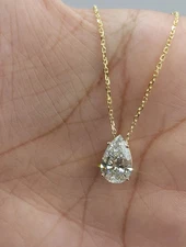 2 Ct Pear Certified Lab Grown Diamond Solitaire Teardrop Pendant 14k Yellow Gold