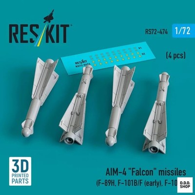 1/72 Aim-4 Falcon Semi-Active Radar Guided Air-To-Air Missile 4 Pieces Detail Up