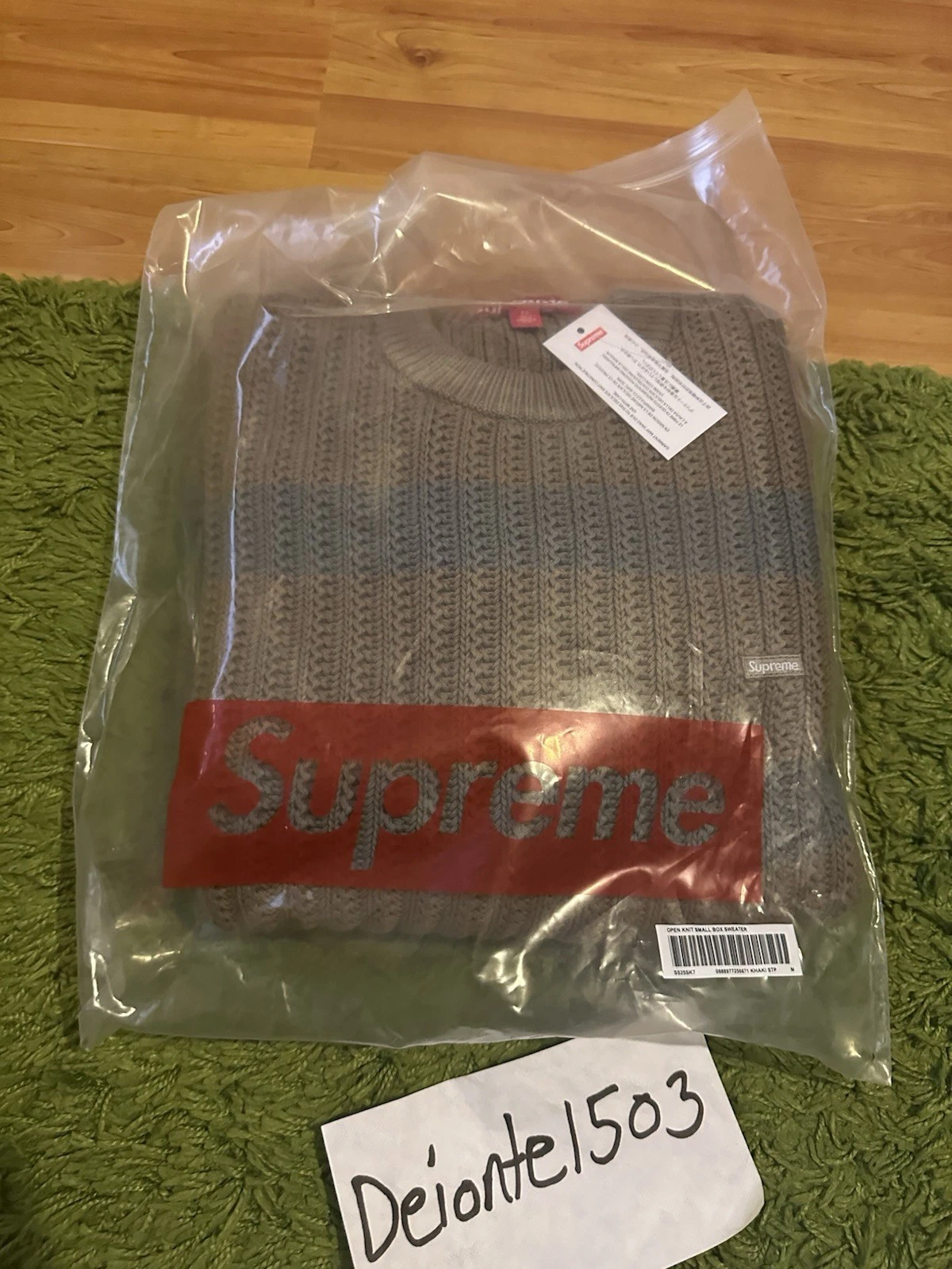 Pull Supreme SS25 Loose Gauge Stripe petite boîte marron kaki taille M