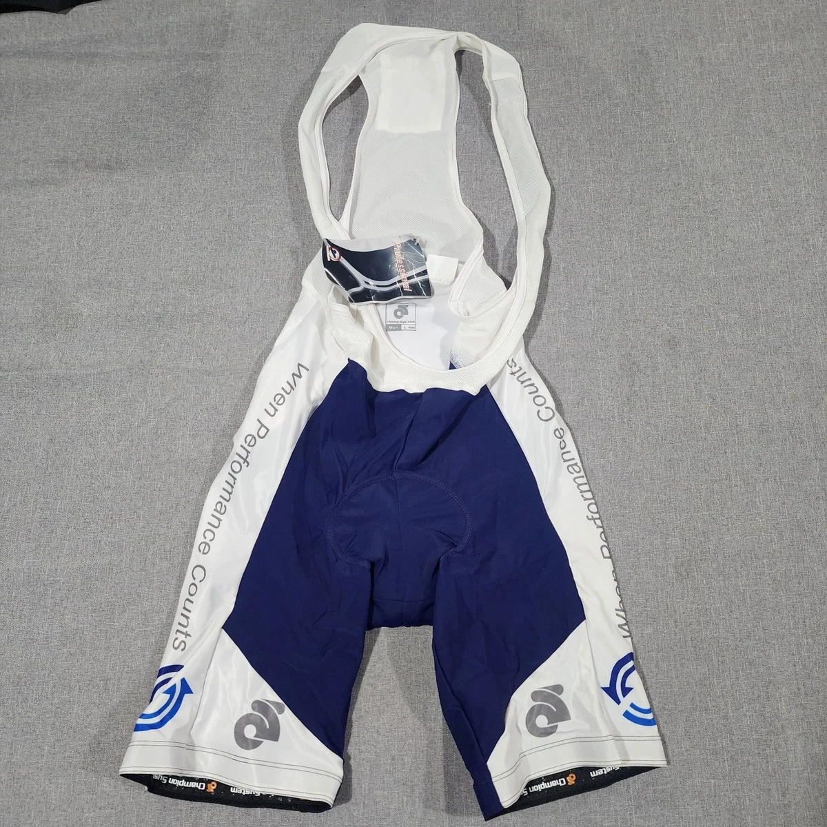 Champion System Men’s L Cycling Bib Shorts Blue White New With Tags Pro Team