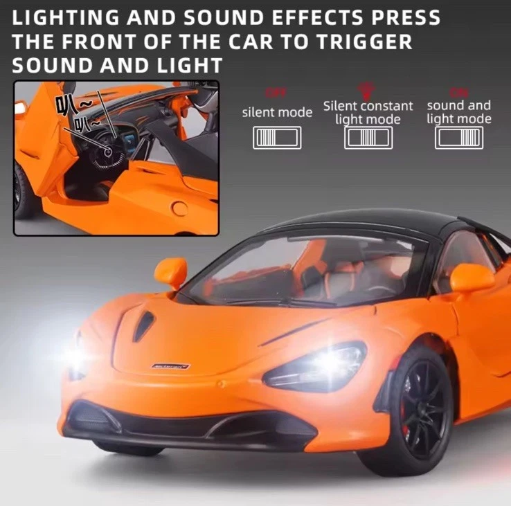 1:24 McLaren 720S Diecast Model Car – Alloy Supercar Toy Gift With Lights - Image 3 of 4