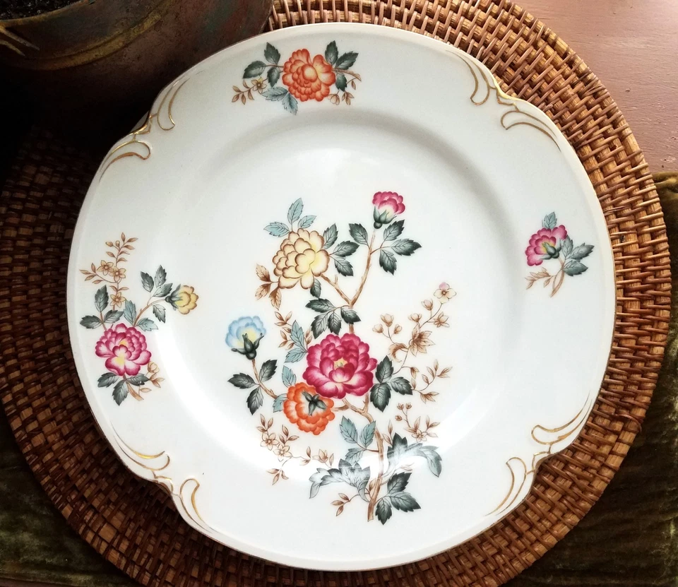 8 Platos de Cena y Pan de Porcelana Vintage Floral Rosa Rosa Verde y Dorado 4 de ea Foto 2 de 4