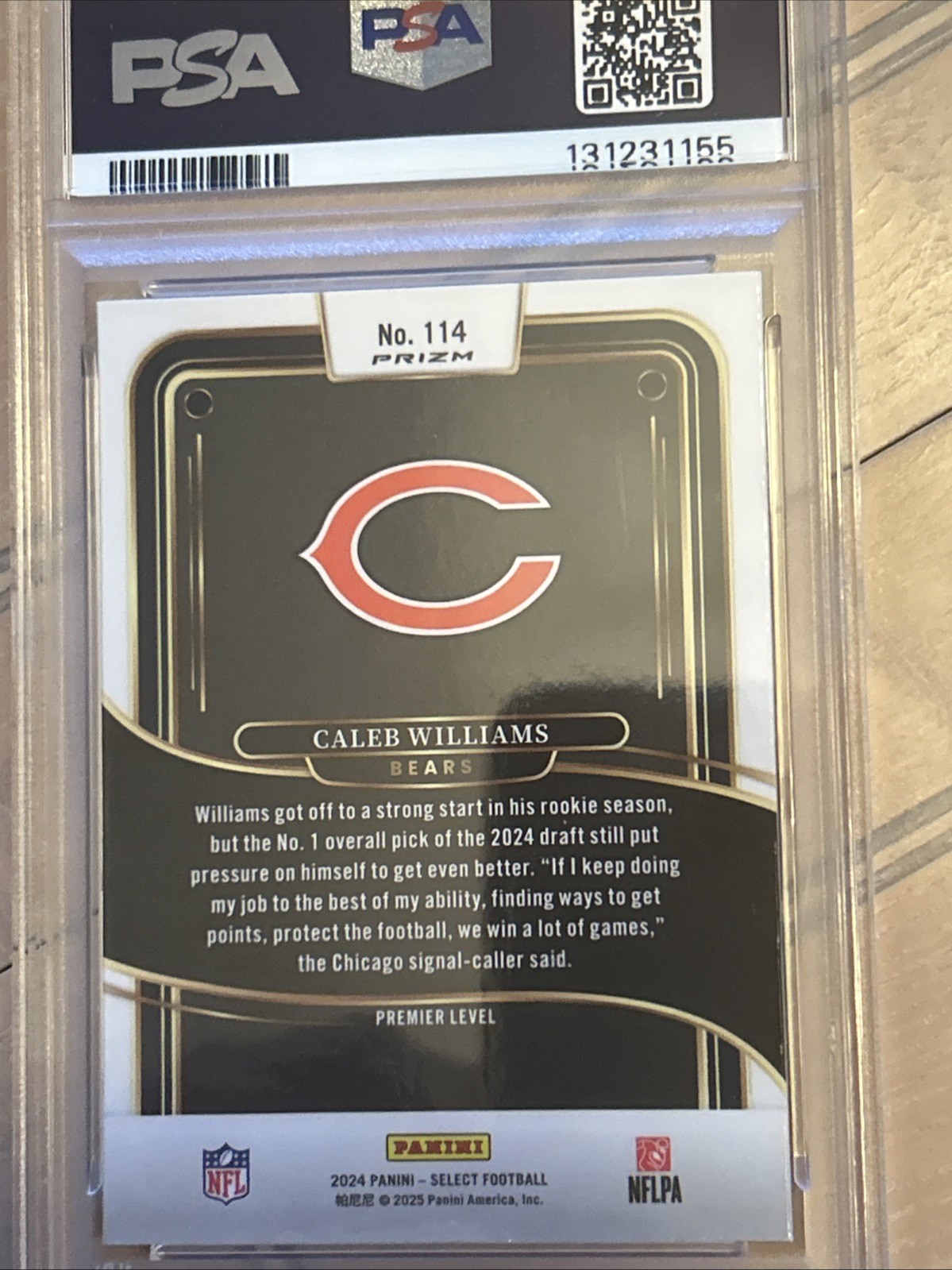 2024 Panini Select Club Level Caleb Williams #114 PSA 8 view 2
