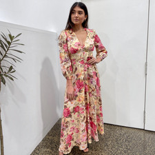 Zimmermann Honour Plunge Dress Size 0 / AU 8 / US 4 Maxi Floral Long Sleeve