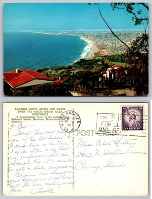 Vintage 1957 Palos Verdes Hills California Coast View Postcard Curteichcolor