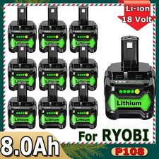 PACK 8.0Ah For RYOBI 18V Battery One Plus High Capacity P108 Lithium-Ion P104