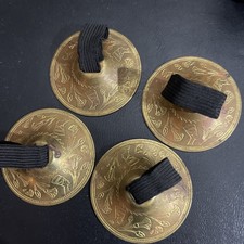 Vintage Finger Cymbals 2.08" 4-Two Sets Brass In Steel Box With Lid