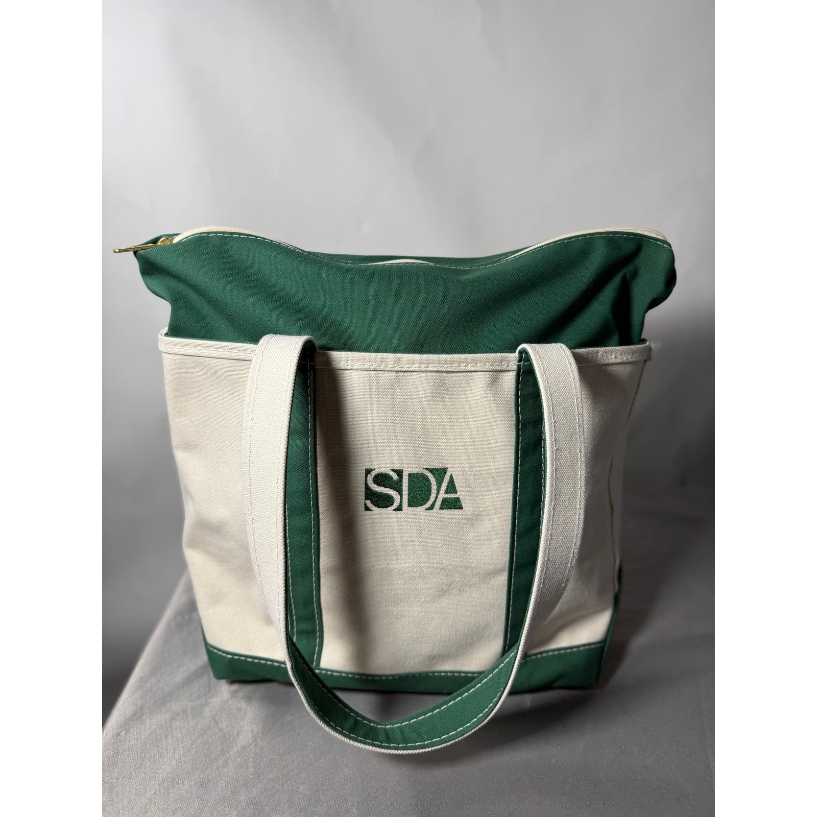 Vintage L.L. Bean Boat And Tote Bag Hunter Green Cream Two Tone Made In USA