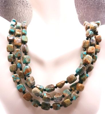Vtg DTR Jay King Sterling Silver Green Turquoise Multi Strand Bead Necklace 19''