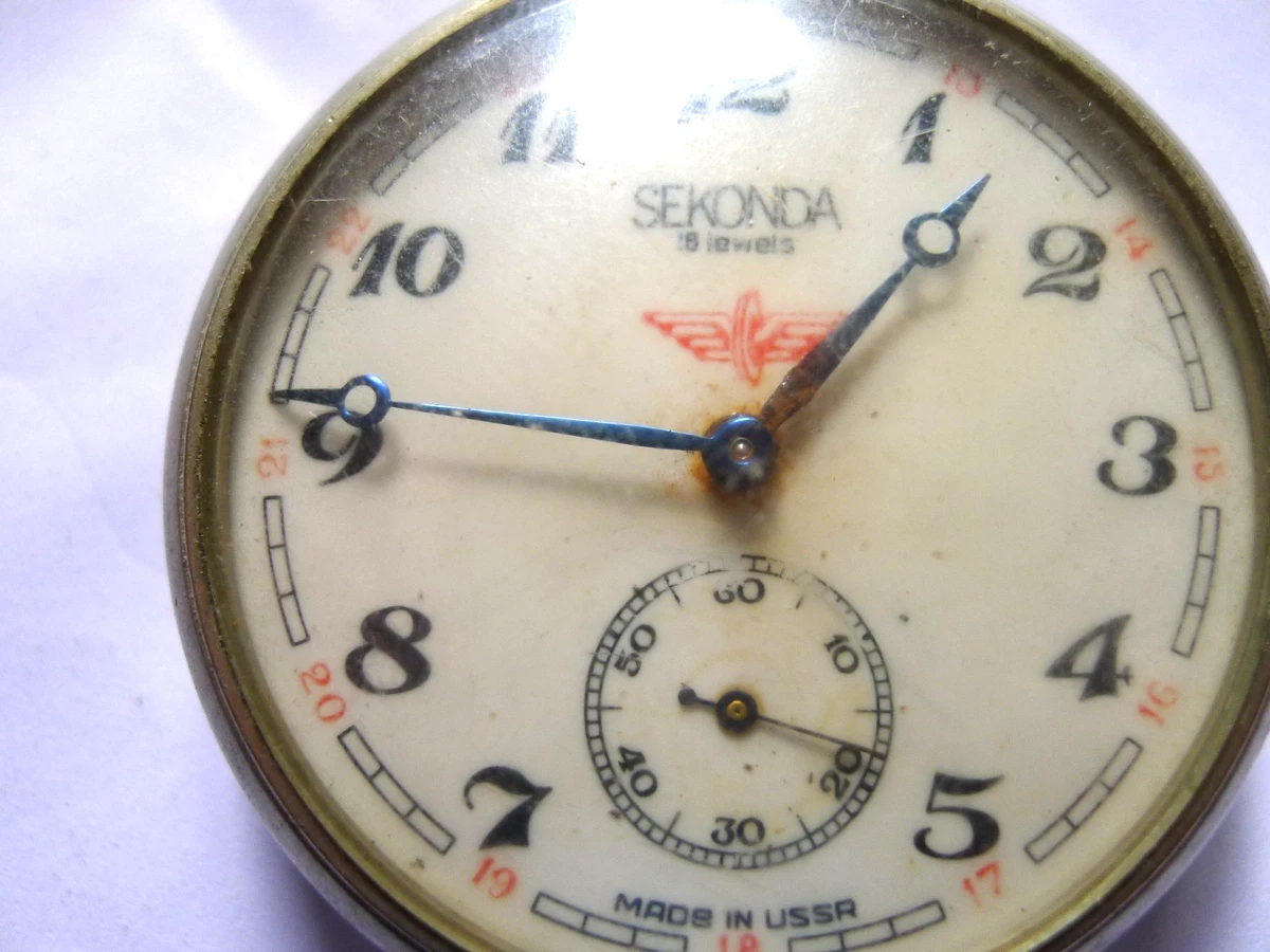 Reloj Bolsillo Sekonda (URSS) Ferrocarril Tipo 18 Joya Níquel Caballeros.. 50mm.. Reparación