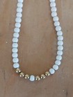 Vintage Monet White Beaded Necklace with Gold Beads Acsents  7"  Signed Gold Tag — photo 6