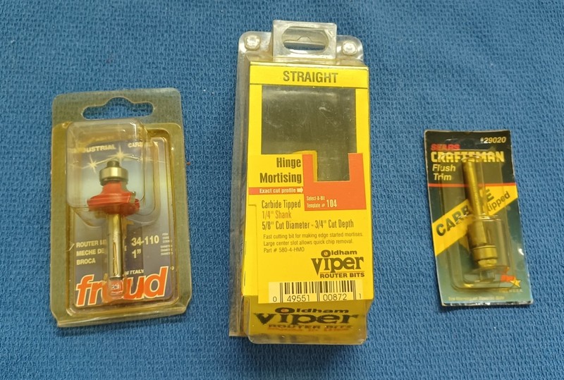 3 Lot Router Bits Freud 34-110, Craftsman 29020, Oldham Viper NOS, 1/4" Shank