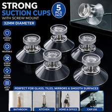 32mm Strong Suction Cups Transparent Plastic Screw Mount Holder Pads 5 Packs UK