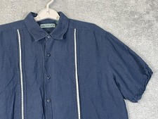 Cubavera Shirt Mens Medium Blue Linen Embroidered Guayabera Short Sleeve Casual