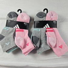 Adidas Girls Quarter Socks Youth L 5Y-7Y Cushioned ClimaCool 12 Pair Lot
