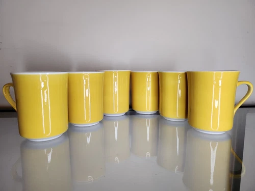 Syracuse China Syralite 6 Mustard Yellow Coffee Mugs resturantware MCM vintage
