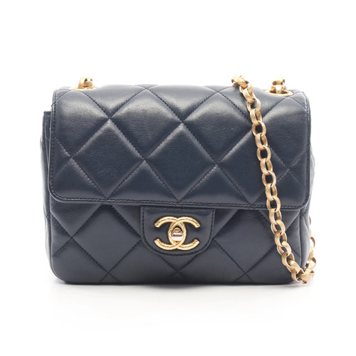 Chanel Matelasse Shoulder Bag Navy Lambskin Leather Quilted Women's #RCB12279