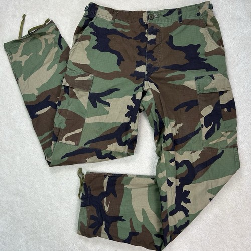 Vintage Military Issue Men 34x33 Cargo Pants Woodland Camo BDU Ripstop Fatigues