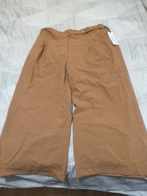 CALVIN KLEIN Womens Beige Cropped Mid-rise Wear To Work Wide Leg Pants Brand New