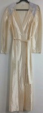 VTG JCPenney Long Satin Robe Belted Medium Pale Yellow Retro 70s Arnel Textile