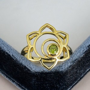 Authentic Peridot Ring 925 Sterling Silver Gold Lotus Spiral Round Gemstone Ring Gift Her