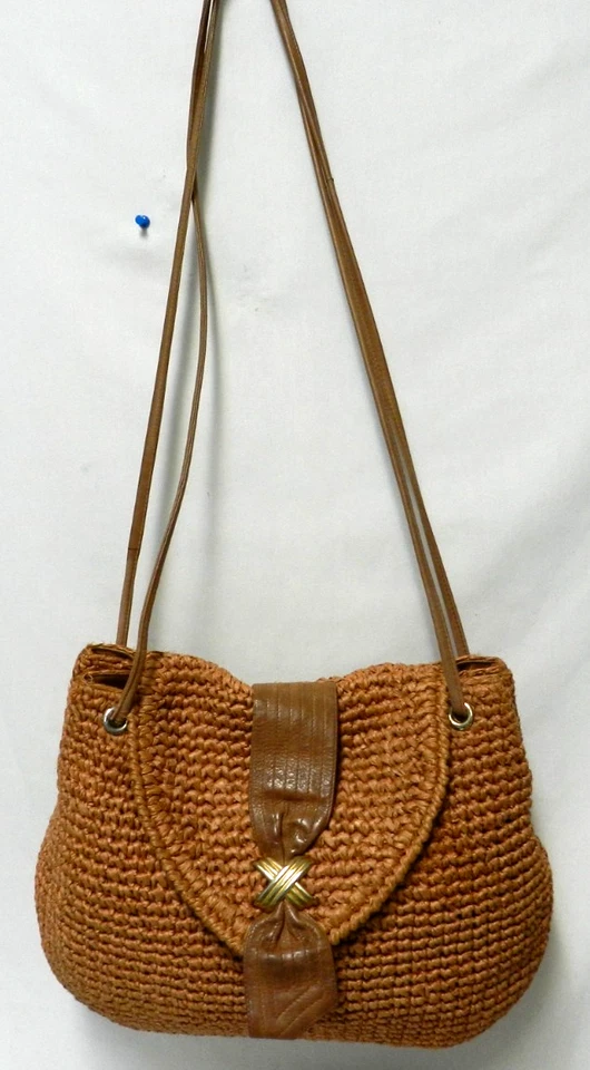 Bolsa de ombro Bally Vintage palha e couro feita na Itália marrom média - Imagem 4 de 4