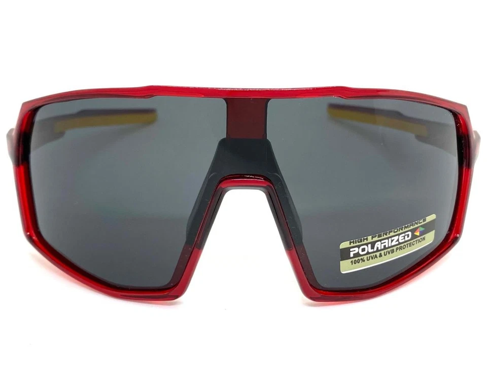 Sporty Biker Wrap Around Shield Fishing POLARIZED SUN GLASSES Large Red Frame - Image 4 of 4