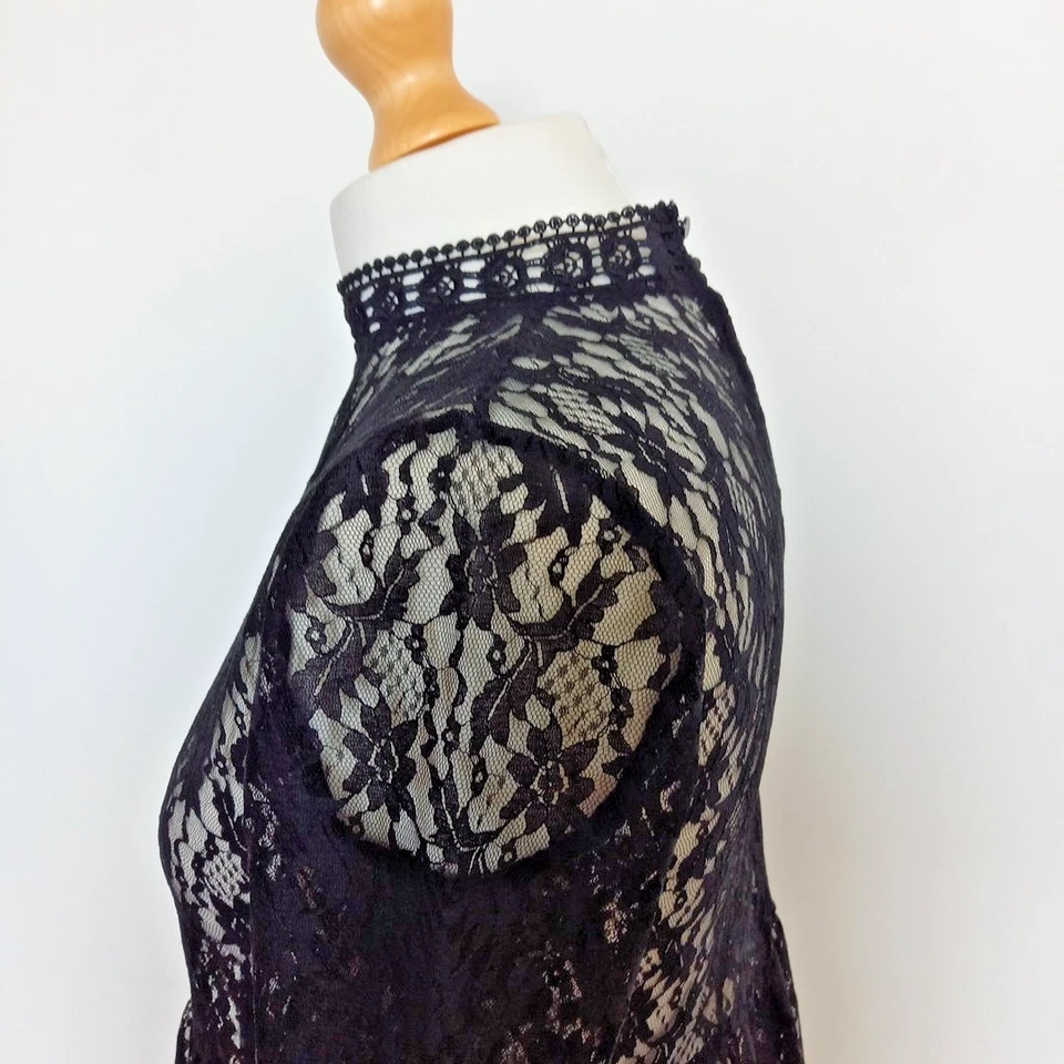 Vestido midi de diseñador vintage años 90 D&G Dolce & Gabbana Reino Unido 8 10 negro de encaje transparente Foto 4 de 4