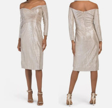 NWT RENE BY RENE RUIZ COLLECTION Sz4 3/4 SLEEVE OFF THE SHOULDER DRESS CHAMPAGNE