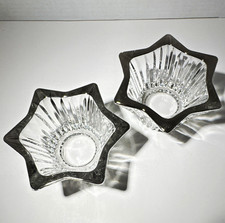 MCM Set of 2 Glass Christmas Star Candle Holders Silver Rim Votive/Tea Light 3in