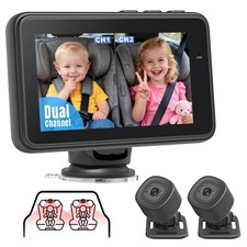 Baby Car Camera for 2 Kids - 4.3" Dual Channel Car Baby Monitor with Split